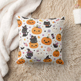 Kawaii Halloween-mönster med söta pumpor Kudde