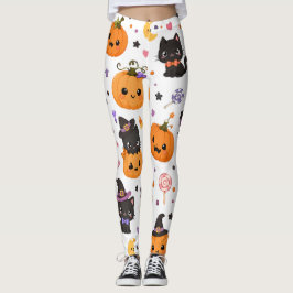 Kawaii Halloween-mönster med söta pumpor Leggings