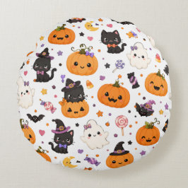 Kawaii Halloween-mönster med söta pumpor Rund Kudde