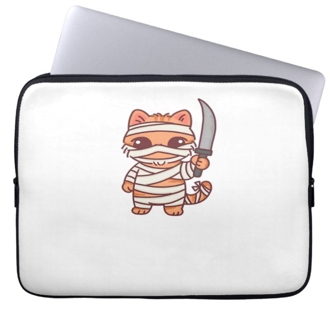 Kawaii Halloween Mummy Cat med Sword Classic T-Sh Laptop Fodral (Framsidan)