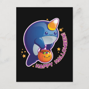 Kawaii Halloween Narwhal Vykort