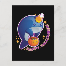 Kawaii Halloween Narwhal Vykort