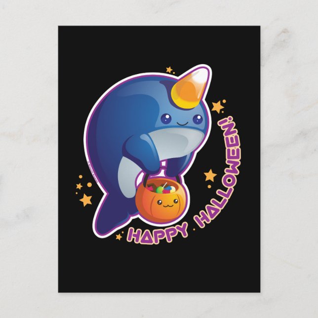 Kawaii Halloween Narwhal Vykort (Framsida)