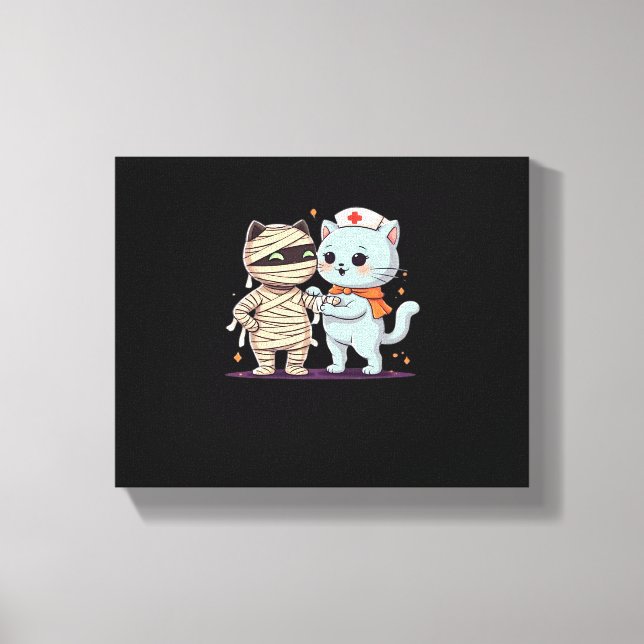 Kawaii Halloween Pals Mummy & Nurse cat Oversized Canvastryck (Framsida)