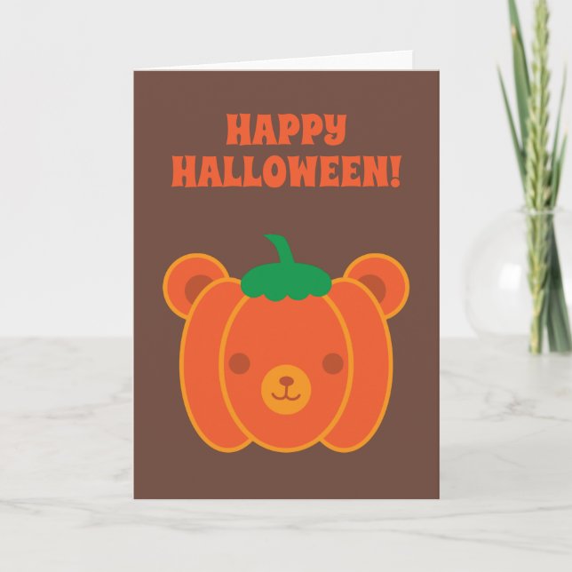 Kawaii Halloween Pumpkin Bear Kort (Framsida)