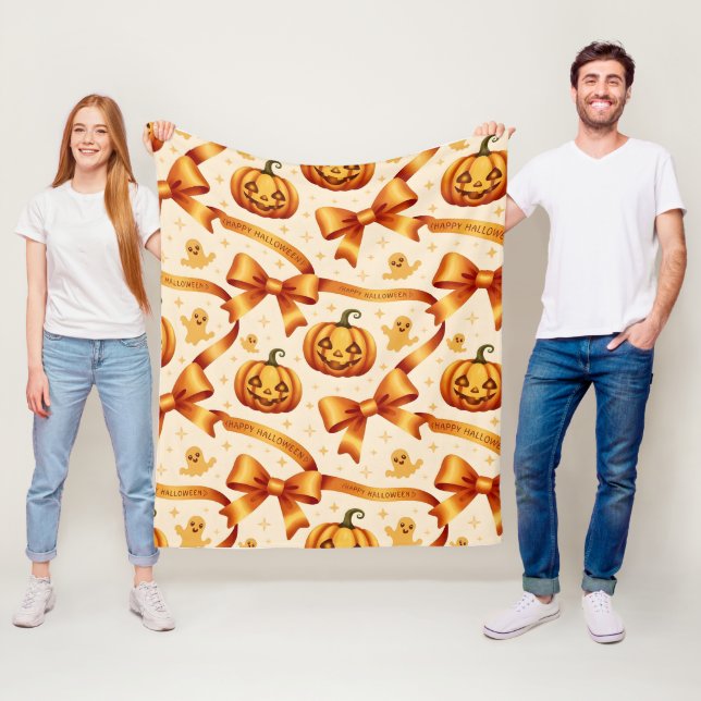 Kawaii Halloween Pumpkin & Bows Fleecefilt (På plats)