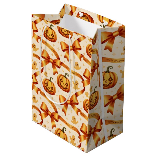 Kawaii Halloween Pumpkin & Bows Gift Wrapping Pape (Baksidan Vinklad)