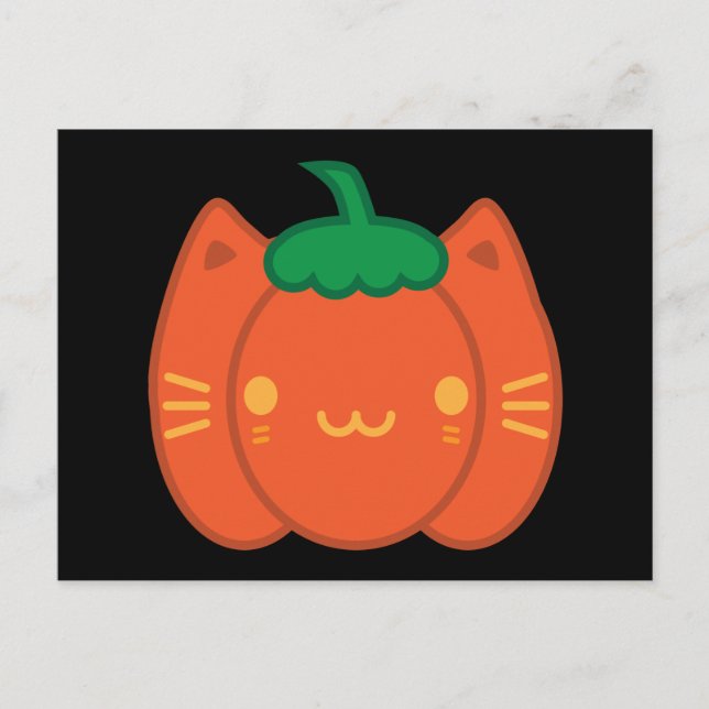 Kawaii Halloween Pumpkin Cat Vykort (Framsida)