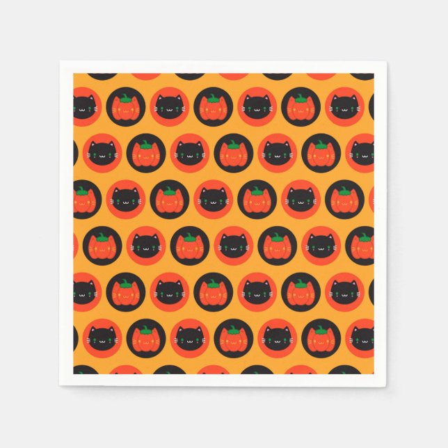 Kawaii Halloween Pumpkin Cats Pappersservett (Framsidan)