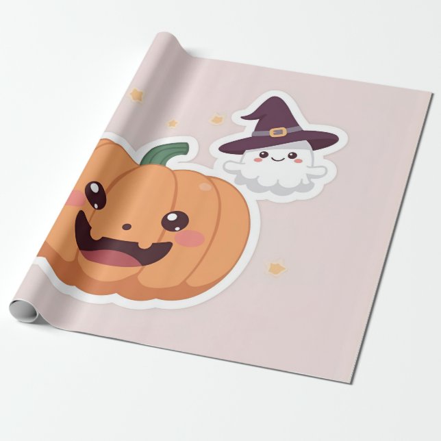 Kawaii Halloween Pumpkin Presentpapper (Utrullad)