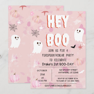 Kawaii Halloween Rosa Ghost Birthday Hej Boo Inbjudningar
