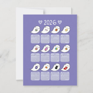 Kawaii Halloween Spöken 2026-kalender Vykort
