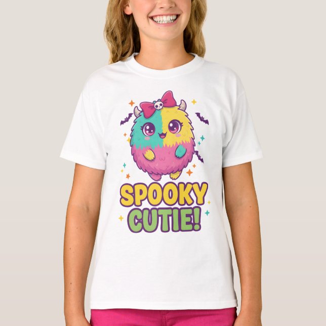 Kawaii Halloween Tee with Bats & Skull Bow (Framsida)