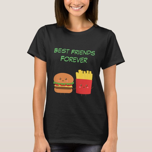 Kawaii hamburgare och småfiskar som är BFFs T-shirt (Framsida)