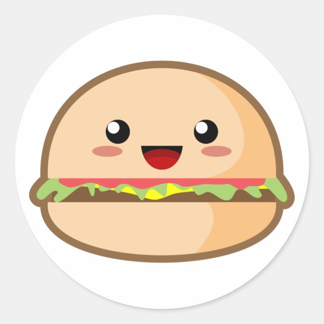 Kawaii Hamburger Runt Klistermärke (Framsida)