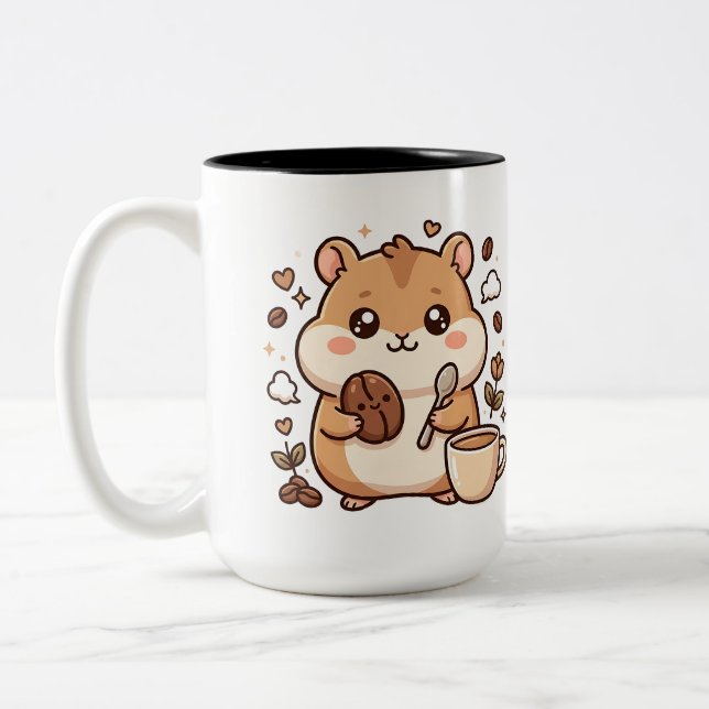 Kawaii Hamster Kaffe Mugg Tvåton (Vänster)