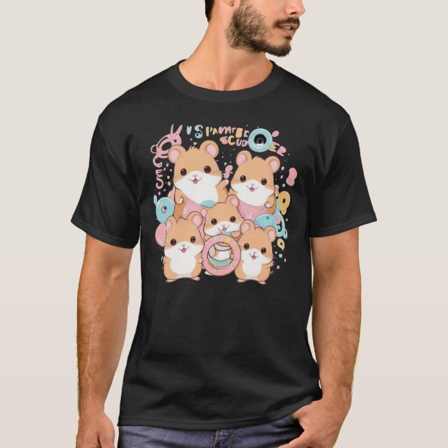 Kawaii Hamster Rings Squad Art T Shirt (Framsida)