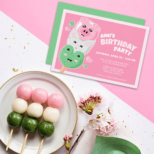 Kawaii Hanami Dango Födelsedagsfest Inbjudningar