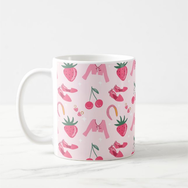 Kawaii Hand-drawn Girly Things Seamless Pattern Kaffemugg (Vänster)