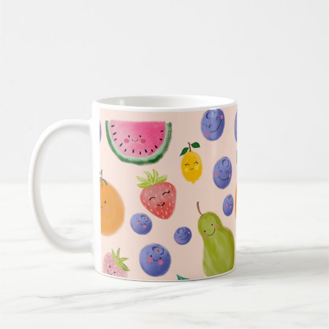 Kawaii Hand-drawn Happy Fruits Kaffemugg (Vänster)