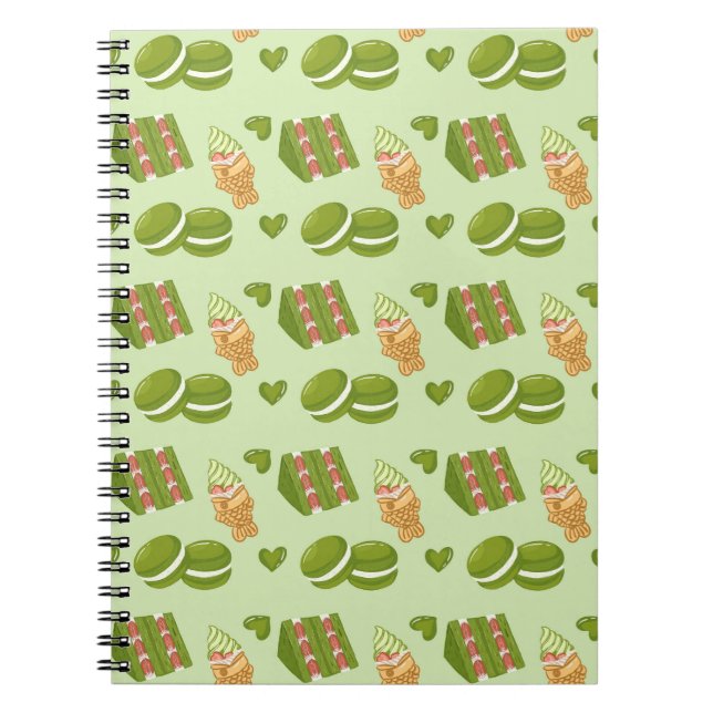 Kawaii Hand-Drawn Matcha Sweets Seamless Pattern Anteckningsbok (Framsidan)