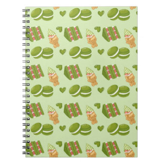 Kawaii Handritad Matcha Godsaker Sömlös Mönster Anteckningsbok