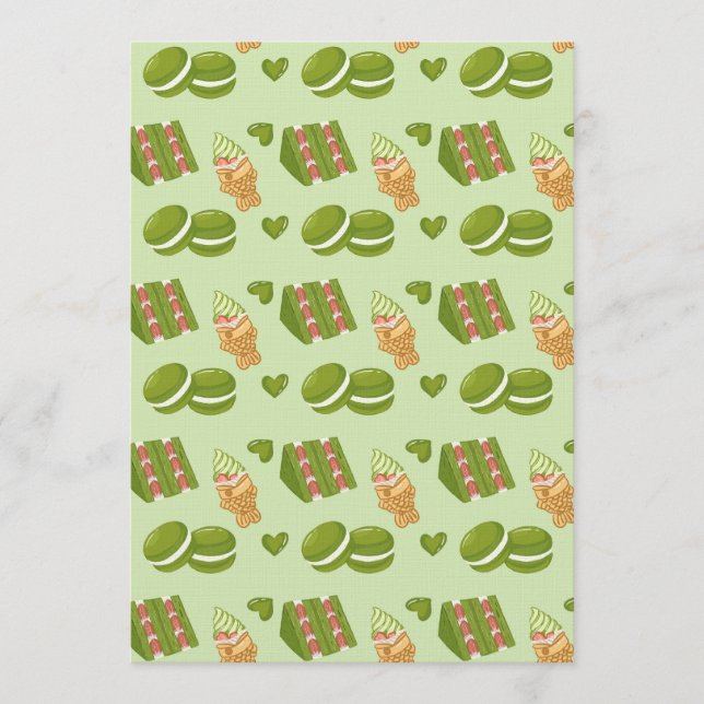 Kawaii Handritad Matcha Godsaker Sömlös Mönster Inbjudningar (Framsida)