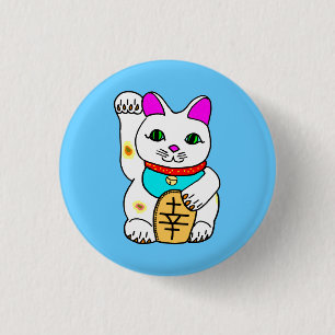 Kawaii hänförd lycklig katt Maneki Neko Knapp