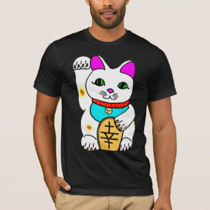 Kawaii hänförd lycklig katt Maneki Neko T Shirt