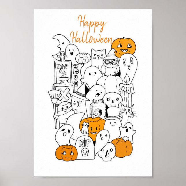 Kawaii Happy halloween Doodle Poster (Framsidan)