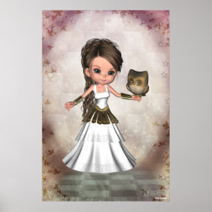 Kawaii härligt Athena grekiskt gudinnatryck Poster