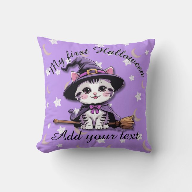 Kawaii häxkatt – Halloween kastkudde Kudde (Framsida)