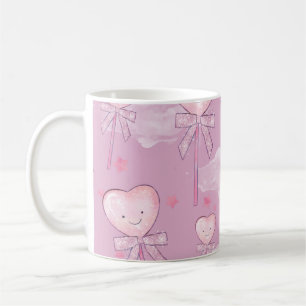 Kawaii Heart Lollipop Mönster - Pastel Lila Kaffemugg