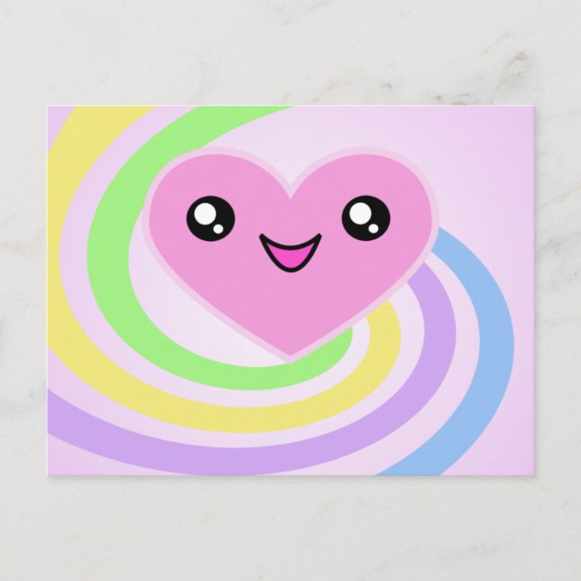 Kawaii Heart Rainbow Postcard Vykort (Framsida)
