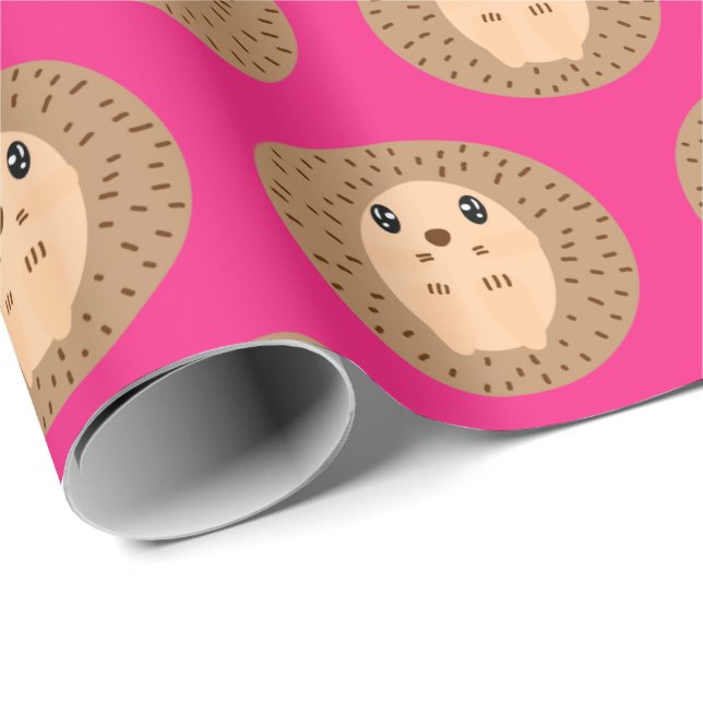 Kawaii Hedgehog Rosa Wrapping Papprare Presentpapper (Rullad Hörn)