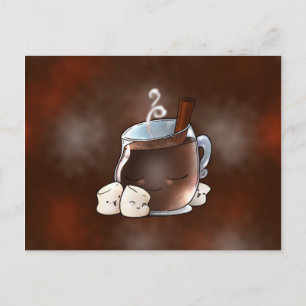 Kawaii Hett Chocolate and Marshmallow Vykort
