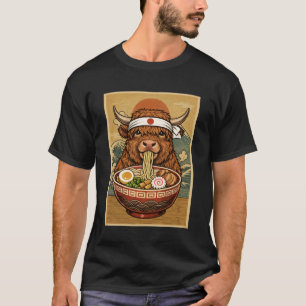Kawaii Highland Ko Japanese Ramen Nudlar Lantbruks T Shirt