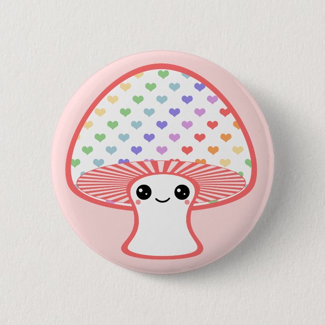 Kawaii hjärtachampinjon knapp (Framsida)