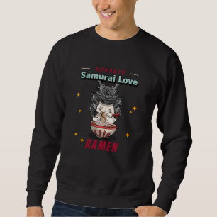 Kawaii Honborn Samurai Cat Eat Ramen Lång Ärmad Tröja