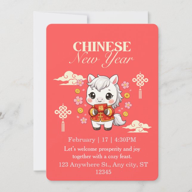 Kawaii Horse Chinese New Year  Inbjudningar (Framsida)