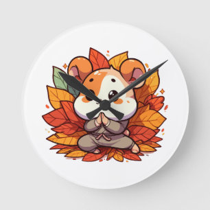Kawaii höst hamster yoga rund klocka