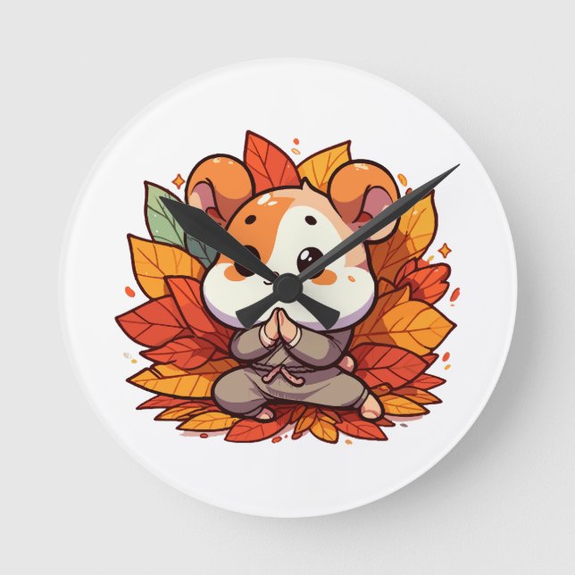 Kawaii höst hamster yoga rund klocka (Framsida)