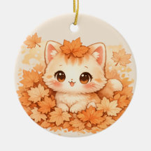 Kawaii Höstbladkatt – Mysig Höstkattsdekoration