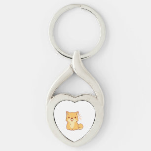 Kawaii hund Shiba Twisted Heart Silverfärgad Nyckelring