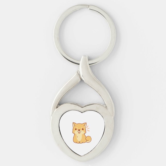 Kawaii hund Shiba Twisted Heart Silverfärgad Nyckelring (Framsidan)