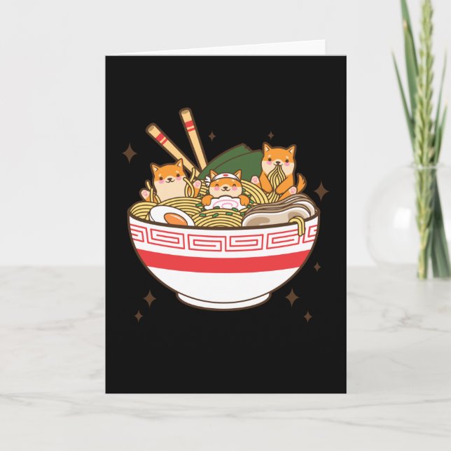 Kawaii hundar som äter Ramen Kort (Framsida)