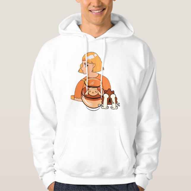 Kawaii Hundpudding – Estetisk Orange Anime Efterrä Hoodie (Framsida)