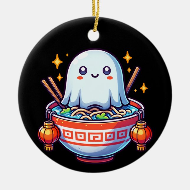 Kawaii Hungrig Ghost Festival Julgransprydnad Keramik (Framsidan)