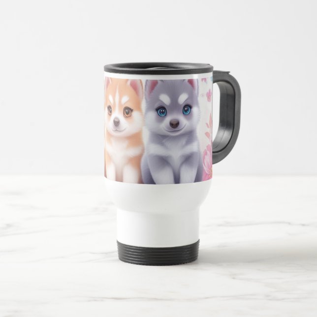 Kawaii Husky Puppies: Pastel Pals-kaffe Resemugg (Framsida höger)