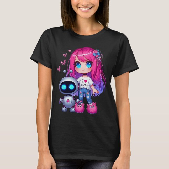 🤖 Kawaii I Kärlek My Ai Chatbot Cute BFF Assion T Shirt (Framsida)